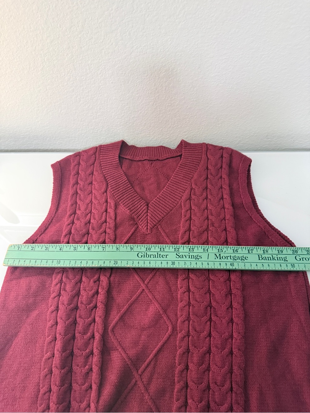Women's Cable Knit V-Neck Sweater Vest - Rose Red - Picture 5 of 6
